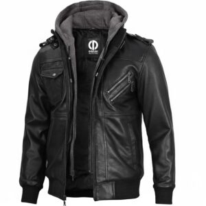 Detachable Hood Leather Bomber Jacket